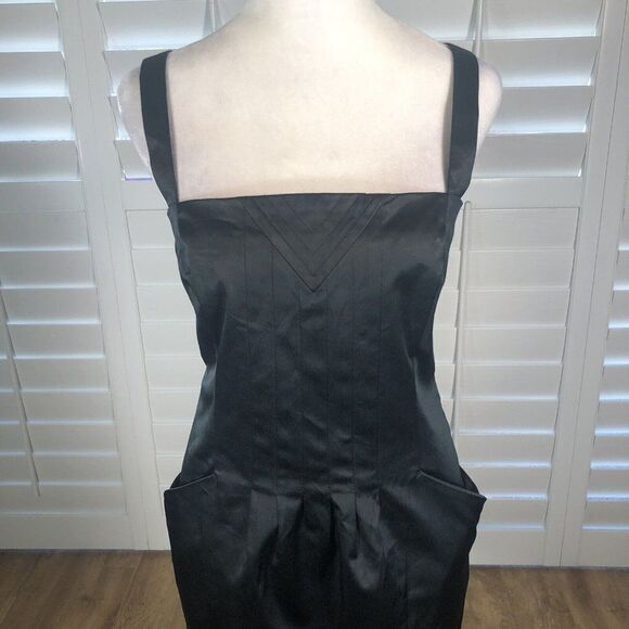 Margit Brandt Copenhagen Black Satin Cocktail Dress M Pencil Sheath Pockets Chic - Picture 5 of 12